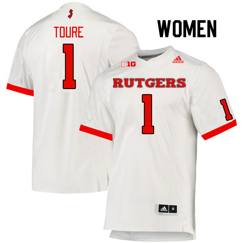 Women #1 Mohamed Toure Rutgers Scarlet Knights College Football Jerseys Stitched Sale-White - Click Image to Close